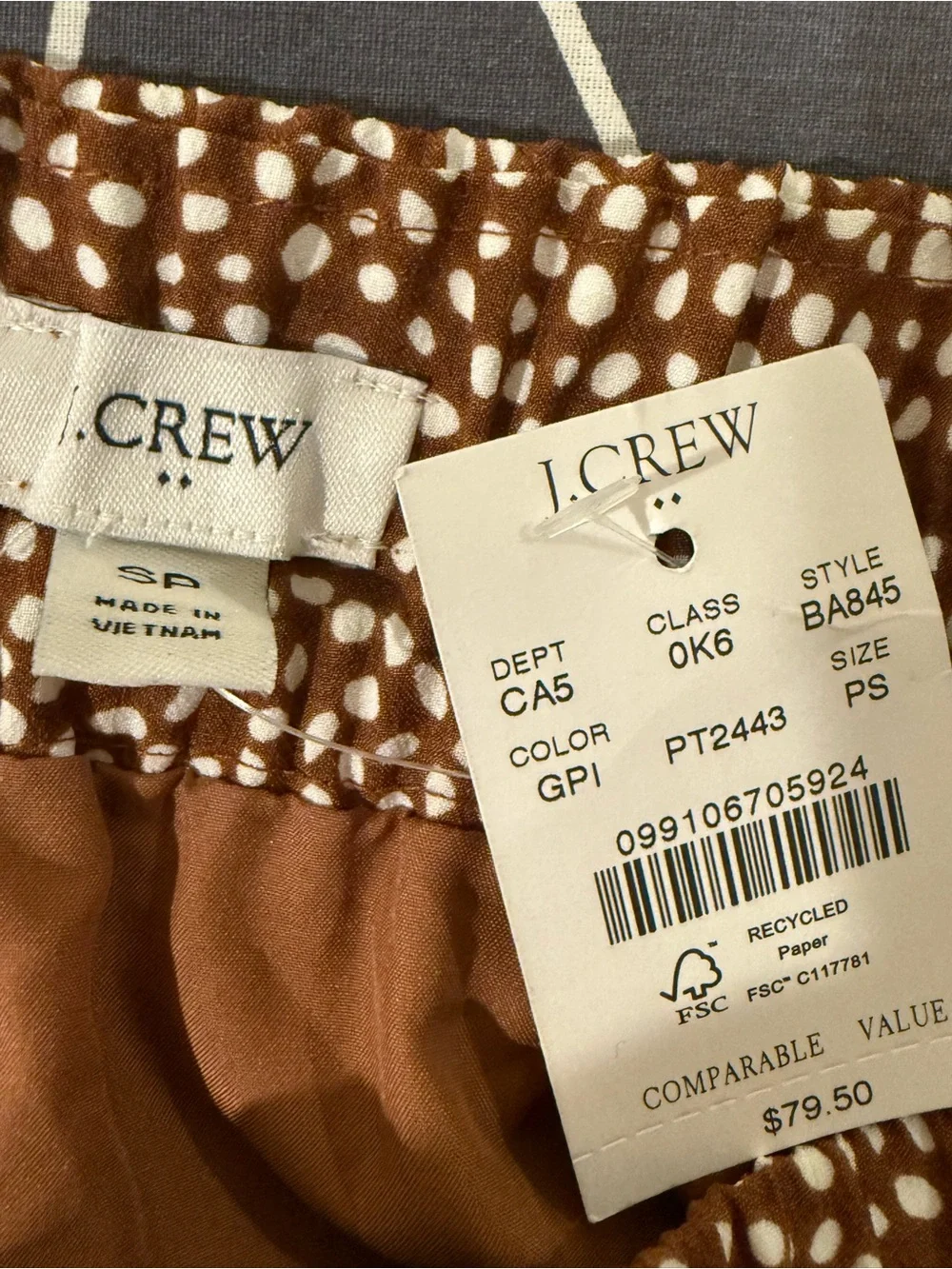 NWT J. Crew Brown and White Dot Pencil Skirt - Size Small